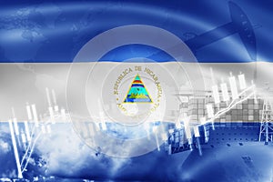 Nicaragua flag, stock market, exchange economy and Trade, oil production, container ship in export and import business and
