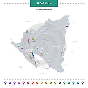 Nicaragua map with location pointer marks.
