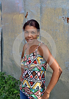Nicaraguan creole woman posing smile Big Corn Island Nicaragua photo