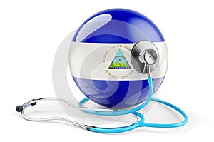 Nicaraguan flag with stethoscope. Health care in Nicaragua concept, 3D rendering