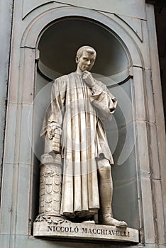 Niccolo Machiavelli statue in the courtyard of the Uffizi Gallery in Florence