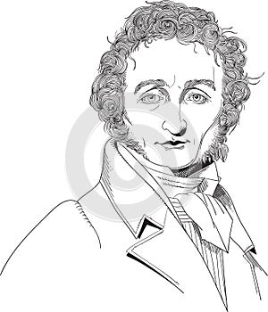 Niccolo Paganini cartoon portrait, vector