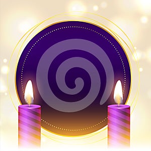 Nice advent purple candles background with text space