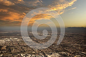 Nice aerial photo of Cape Town South Africa in the south of the African continent with the reddish sky at sunset