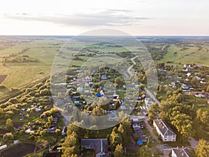 Nice aerial view of Russia village in summer day. Move To The Co