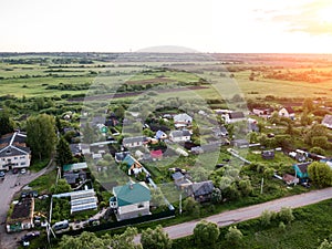 Nice aerial view of Russia village at sunset. Move To The Countryside concept