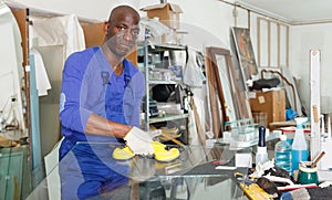 Nice African American glazier during daily work