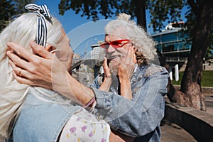 Nice aged couple looking at each other