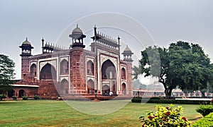 Nice architecture detailing of the entrance gate of famous Tajmahal, Agra, India.