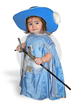 Dieťa v modrý mušketier kostým 