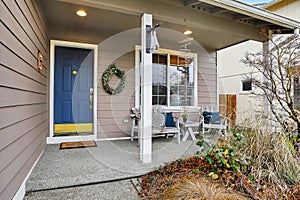 Nice back yard exterior with blue door