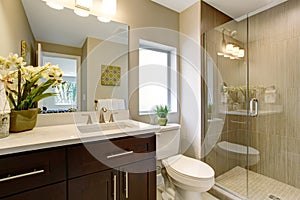 Nice bathroom with glass shower.