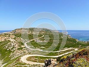 Nice bendy road at coastline inCorsica south of France