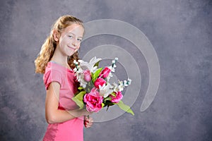 Nice blond girl bouquet of flowers