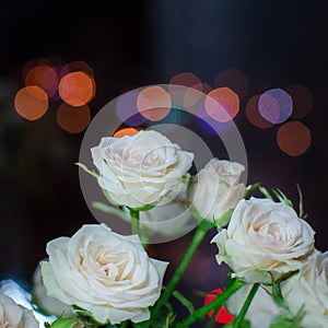 Nice bouquet on a dark background. Elegant composition of roses.