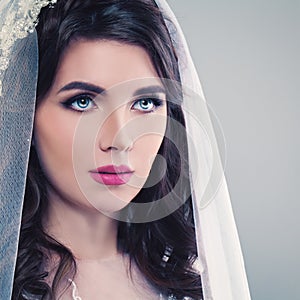 Nice Bride. Young Woman Fiancee with Permed Hair, Make photo