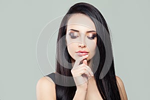 Nice brunette woman face, closeup portrait