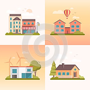 Nice buildings - set of modern flat design style vector illustrations