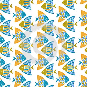 Nice cartoon fishes set. Vector seamless pattern.