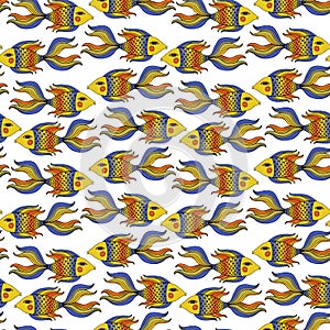 Nice cartoon fishes set. Vector seamless pattern.