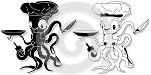 Nice cartoon octopus chef in cook hat.