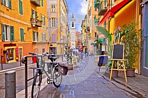 Nice colorful street architecture and church view photo