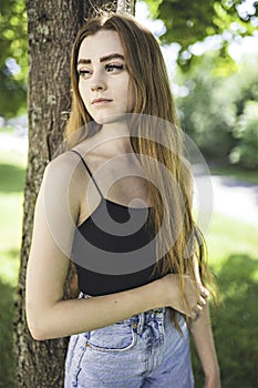 Nice and cool teen girl standing portrait