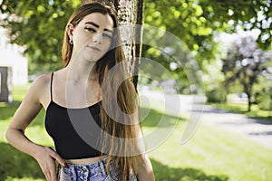 Nice and cool teen girl standing portrait