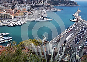 Nice (Cote d'Azur, France) with harbor, ships and lighthouse