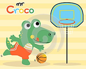 Nice crocodile cartoon playing basketball