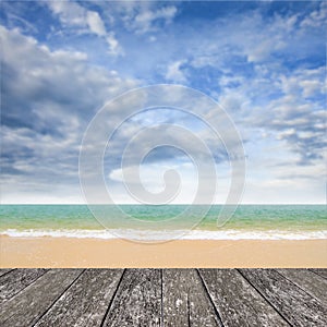 Nice deck at beach with sea and bluesky