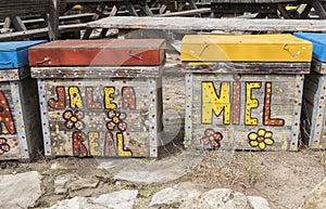 Nice decorated bee hives