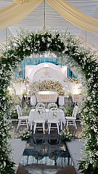 Nice decoration sofa chairs and flowers. Beautiful decoration for wedding.