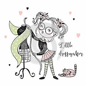 A nice dressmaker will try on the fabric on a mannequin. Vector