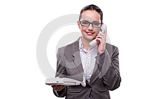 The nice elegant call center operator isolated on white