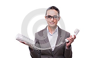 The nice elegant call center operator on white