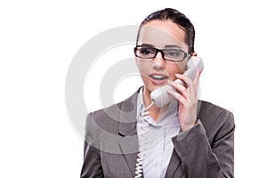 The nice elegant call center operator on white