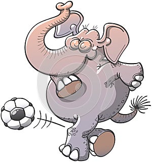 Nice elephant executing a stunt with a soccer ball