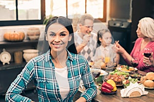 Nice family having tasty dinner