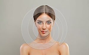 Nice fashion model blonde women fashion beauty studio portrait. Cosmetology, facial treatment and skin care concept