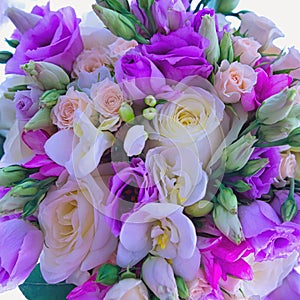 Nice flower bouquet. Bouquet of flowers, copy space. Blank space for greetings.