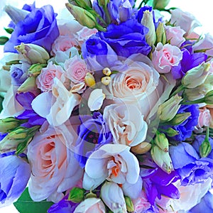 Nice flower bouquet. Bouquet of flowers, copy space. Blank space for greetings.