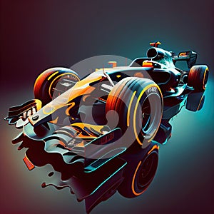 Nice Formula1 Racing Car in exciting motion with bright colors - Generated Artificial Intelligence - AI