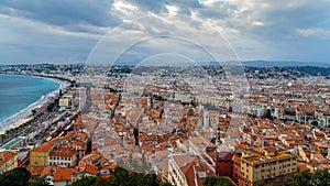 Nice, France. Aerial view of the city and coastline .