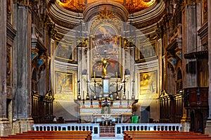 Main nave and presbytery of Saint Francois de Paule church of Francis of Paola in Vieux Vieille Ville old town of Nice in France