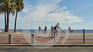 The Promenade des Anglais along the Mediterranean coast of Nice, France