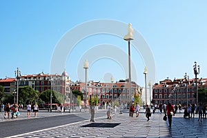 NICE, FRANCE - CIRCA 2016: Jean Medecin Avenue, this street features a large pedestrian square and is frequented by thousands of t