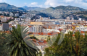 Nice, France, Cote d`Azur. Panoramic view of the city from the Castle Hill.