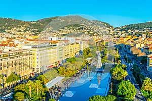 NICE, FRANCE, DECEMBER 28, 2017: Aerial view of Massena square in Nice during Christmas, France