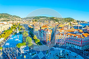 NICE, FRANCE, DECEMBER 28, 2017: Aerial view of Massena square in Nice during Christmas, France